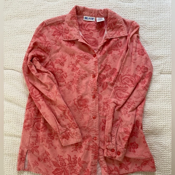Blair Tops - Blair Dark Pink Pocket Long Sleeves Cotton Collar Top Size M